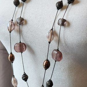 New York & Company Dual Layer Necklace with Glass Acrylic Beads